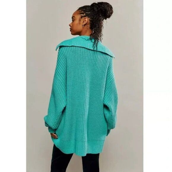 Free People NWT Swim Too Deep Oversized Cardi in Turqoise - oversize XS $158 - Picture 2 of 9